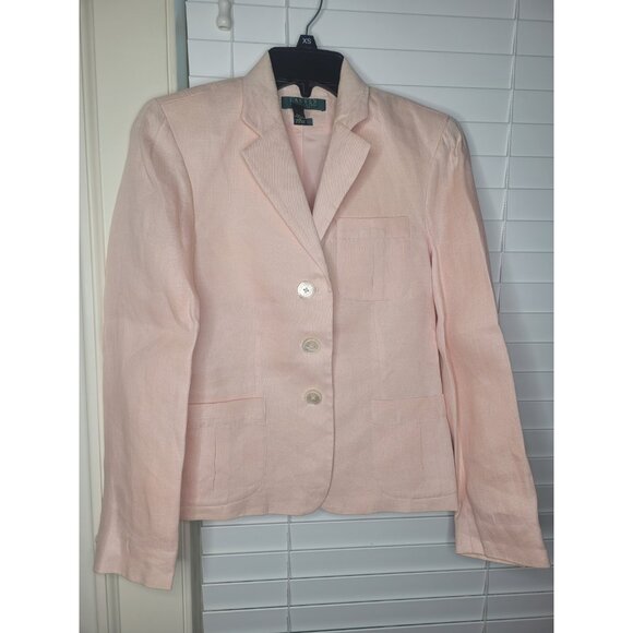 Lauren Ralph Lauren 100% Linen Blazer Peach Office Siren Legally Blonde Preppy - Picture 1 of 6